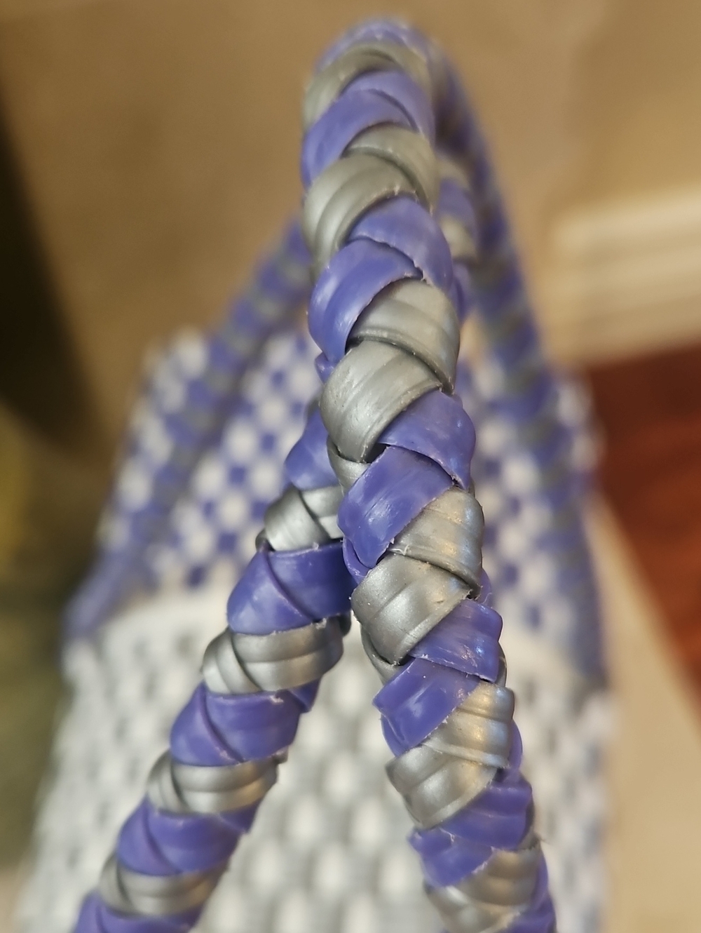 Woven Checker Tote Bag in Blue, Gray & Black - Picture 4 of 16